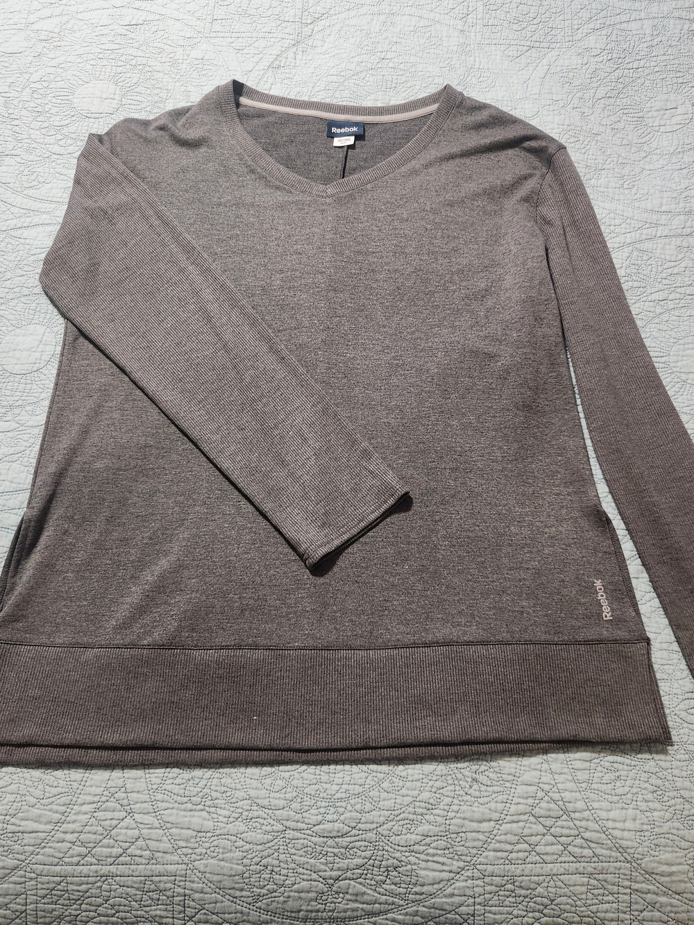 Reebok Women's V-Neck Pullover Sweater in Taupe Heather